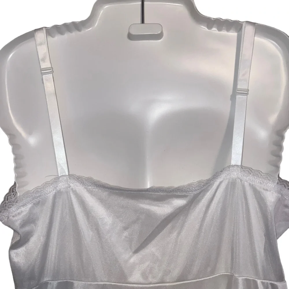 Vintage Nylon Slip Under Dress Womens Size 38 White Silky Satin Adjustable Strap - Picture 6 of 11